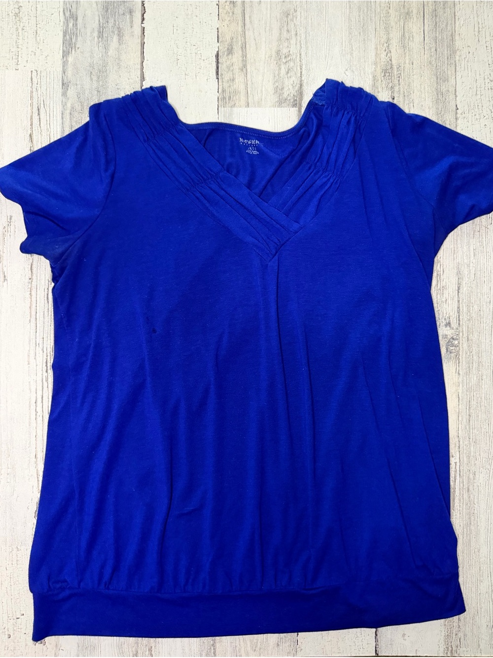 Motherhood Maternity 1X Cobalt Blue Pleated V Neck Top